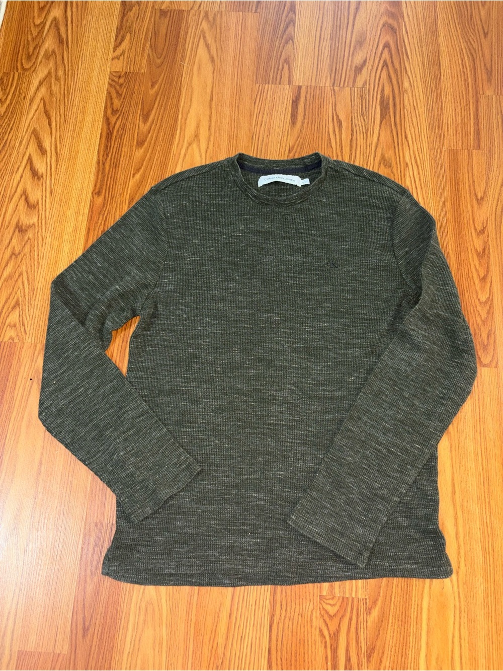 Calvin Klein Jeans Olive Green Ribbed Crew Neck Top